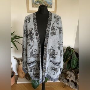 Zara Black and Gray Women's Jaquard Knit Cardigan with colored design